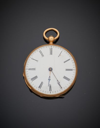 null Small yellow gold (750‰) POCKET WATCH guilloché and chased with a crown of flowers....