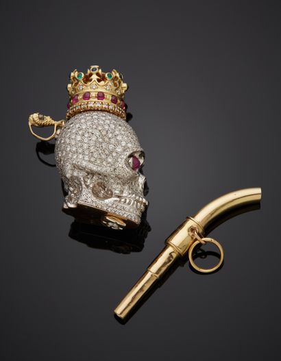 null Important et rare PENDENTIF - PIPE à NARGUILE - SCULPTURE " crâne royal " en...