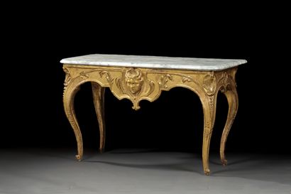Rectangular console in carved and gilded...