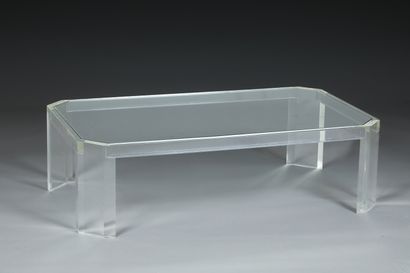 Coffee table with glass top, plexiglass base
Height...