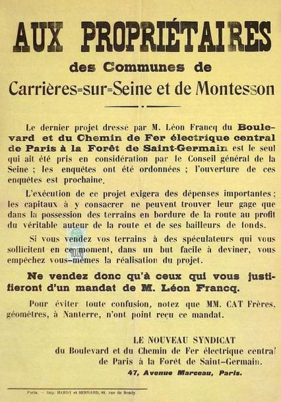 YVELINES «Aux Propriétaires des Communes de Carrières-sur-Seine et de Montesson»...