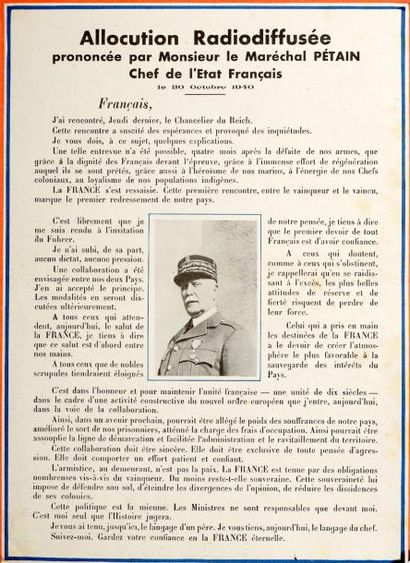 1940 «ALLOCUTION RADIODIFFUSÉE prononcée par M. le Maréchal PÉTAIN Chef de l'État...