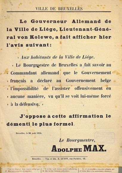 null 3 Affiches sur LA BELGIQUE Occupée par l'Allemagne: 1°) HASSELT 17 Août 1914...