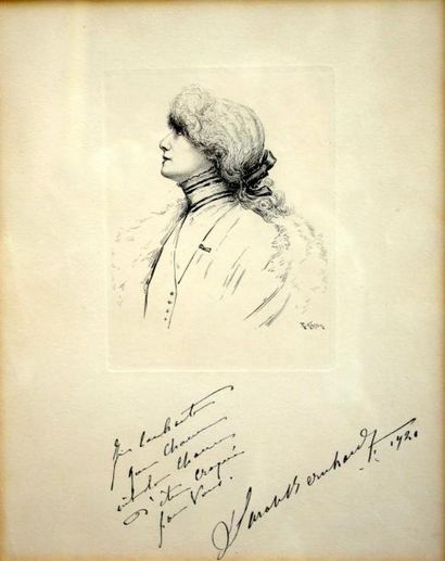 SARAH BERNHARDT [1844-1923] La grande Tragédienne. Gravure représentant un portrait...