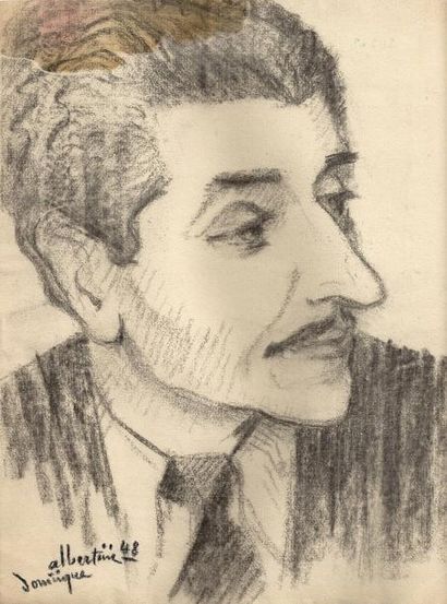 CORSE DESSINS. Portrait au crayon daté de 1948 (24 x 30 cm) de Dominique VECCHINI...