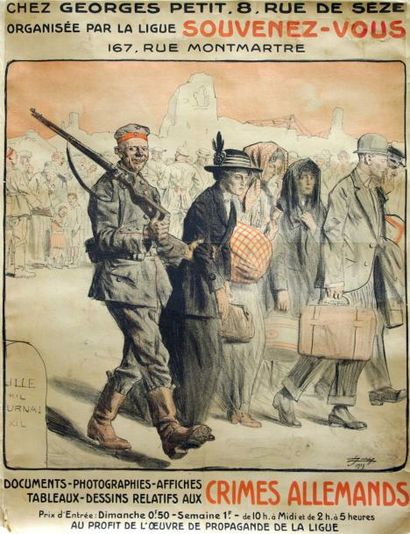 null CRIMES ALLEMANDS - Lucien JONAS 1917 - Affiche d'exposition chez Georges Petit,...
