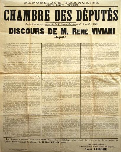 null DISCOURS DE M. RENÉ VIVIANI - CHAMBRE DES DÉPUTÉS - Mercredi 5 Juillet 1922...