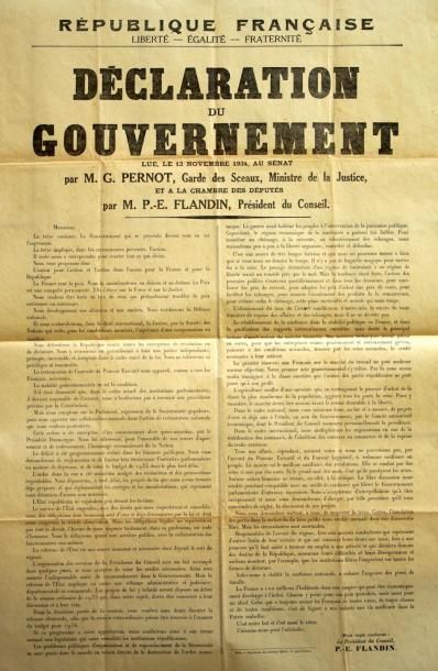 null DÉCLARATION DU GOUVERNEMENT lue le 13 Novembre 1934, au Sénat par M. G. PERNOT,...