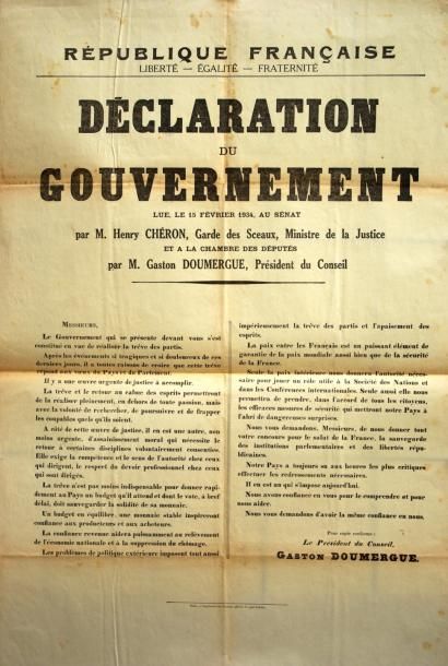 null DÉCLARATION DU GOUVERNEMENT lue, le 15 Février 1934, au Sénat par M. Henry CHÉRON,...