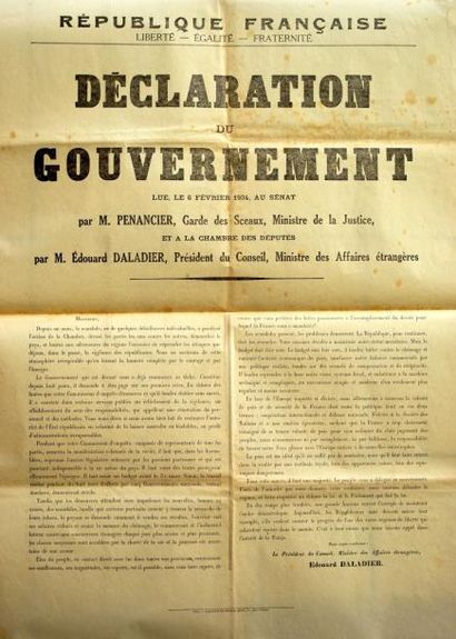 null DÉCLARATION DU GOUVERNEMENT lue, le 6 Février 1934, au Sénat par M. PENANCIER,...