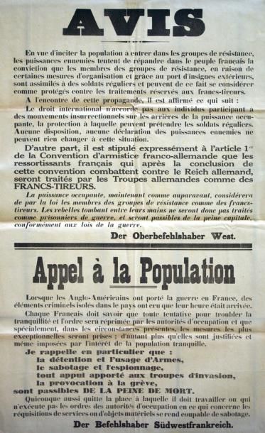 null AVIS ET APPEL À LA POPULATION (propagande allemande) - 1940 - «... il est stipulé...