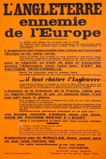 null LIGUE FRANCAISE ANTI-BRITANNIQUE - «L'ANGLETERRE ennemie de l'Europe... L'honneur...