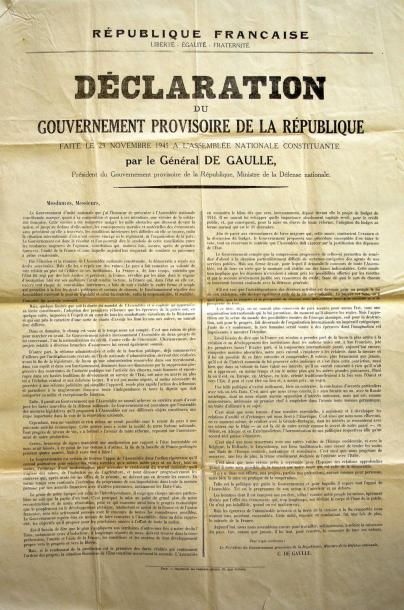 null GÉNÉRAL DE GAULLE - Déclaration du Gouvernement Provisoire de la République...