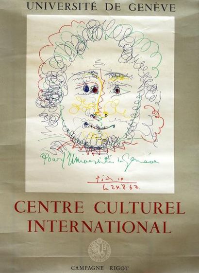 PABLO PICASSO Affiche d'exposition (24-8-1967) - Université de GENÈVE - Campagne...