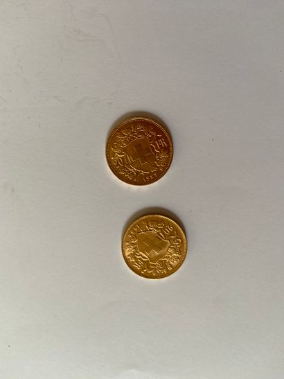 SUISSE : Réunion de 2 pièces de 20 francs...