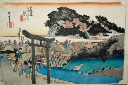HIROSHIGE OBAN YOKO-E SÉRIE DU GRAND TOKAIDO. VERS 1833. Station 7 «Fujisawa»