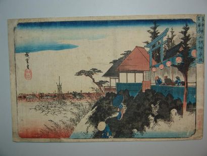 HIROSHIGE OBAN YOKO-E SÉRIE TOTO MEISHO. VERS 1836. Le torii devant le temple Myochin...