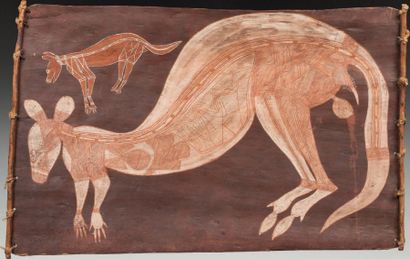 NABARDAYAL LOFTY. CIRCA 1926-2009 DINGO CHASSANT UN KANGOUROU / DINGO CHASING ROCK...