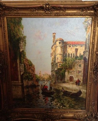 Charles COUSIN (1807-1887) Gondolier à Venise Huile sur toile, signée en bas à gauche...