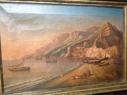 THOMING  Paysage de bord de mer Huile sur toile signée et datée 1851 en bas à dr...