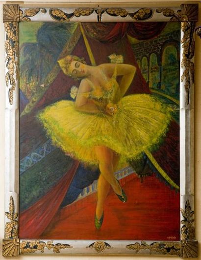 G.PENZYNA (1882- ?) «Danseuse au masque» Huile sur toile signée en bas à droite ...