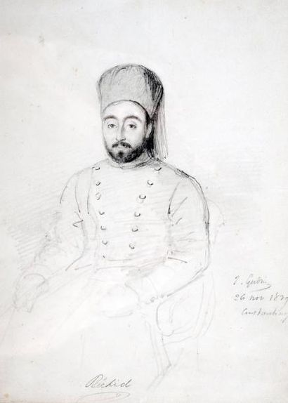 Théodore GUDIN (1802-1880) PORTRAIT DE MUSTAPHA RECHID PACHA. Dessin à la mine de...