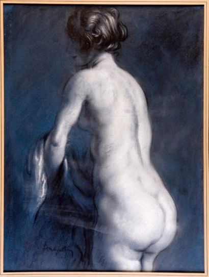 LOUIS ANQUETIN (1861-1932) LE MODÈLE NU Important dessin au fusain et à la craie...