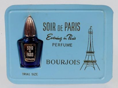 Bourjois «Soir de Paris» Miniature publicitaire sur carte. Flacon en verre teinté...