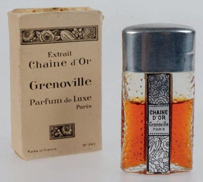 Grenoville «Chaine d'or» Flacon miniature en verre, couvre bouchon en laiton doré,...