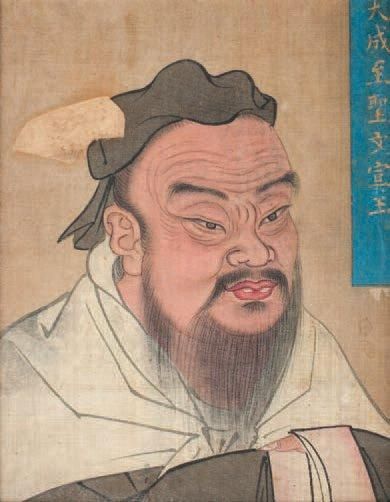 null PORTAIT DE CONFUCIUS, peinture sur toile, Epoque Tsing, 1644-1911 après JC....