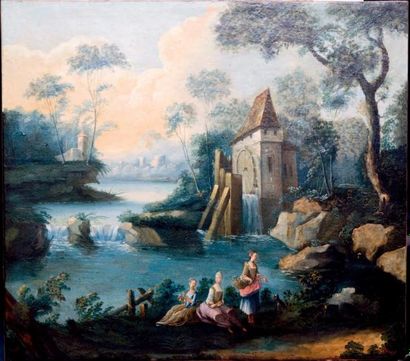 Ecole Française du XVIIIème siècle LE MOULIN Huile sur toile portant une trace de...