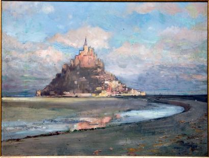 ECOLE FRANCAISE DU XXème siècle LE MONT SAINT MICHEL Huile sur panneau 30,5 x 40...