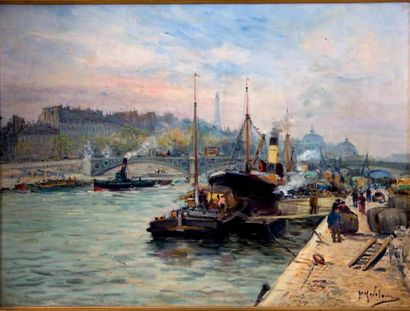 Gustave MADELAIN (1867-1944) PONT DE PARIS Huile sur toile signee en bas à droite...