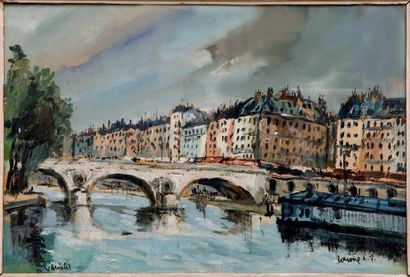 ROBERT LP LAVOINE (1916-1999) LA SEINE Gouache signée en bas à droite 35 x 53 cm