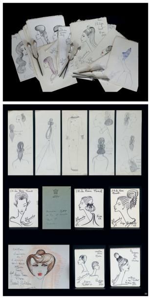 ALEXANDRE DE PARIS (1922-2008) Lot de 71 dessins d'études de coiffures pour les grands...