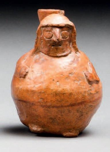 null Vase anthropomorphe, terre cuite orangée et rouge café. Recuay, Pérou, 200 avant...