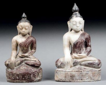 null Lot de deux Bouddha Maravijaya assis en virasana et bhumisparshamûdra sur un...
