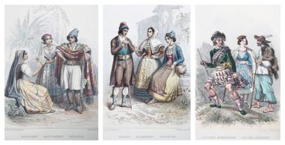null Ensemble composé de 11 gravures en couleurs représentant les peuples autochtones...