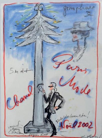 Karl LAGERFELD «CHANEL PARIS MODE» Dessin original titré, signé en bas à droite et...