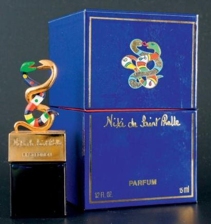 Niki DE SAINT PHALLE «FIRST EDITION» Flacon en verre bleu, bouchon figurant deux...