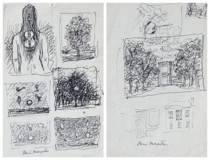 René MAGRITTE (1898-1967) PAGES D'ÉTUDES Dessin au stylo bille et crayon papier Signés...