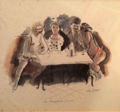 CHAS LABORDE (1886 - 1941) Les boutiquiers pervers Dessin à l'encre et à l'aquarelle...