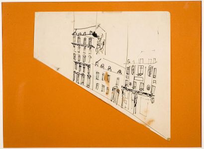 Christian BÉRARD (1902-1949) Rue parisienne Dessin à l'encre, papier découpé 24x...