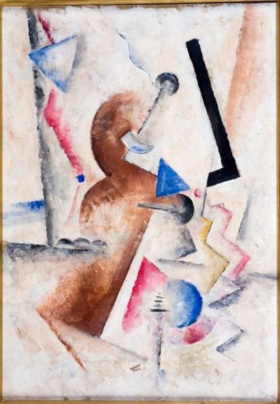 Robert MARC (1943-1993) Composition cubiste Peinture sur carton signée en bas vers...