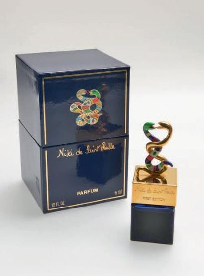 Niki DE SAINT PHALLE «FIRST EDITION» Flacon en verre bleu, bouchon figurant deux...