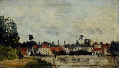 Robert Mols (1848-1903) Les abords du village Huile sur carton, signée en bas à gauche...