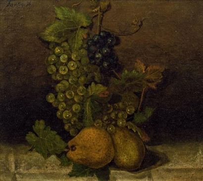 ECOLE FRANCAISE DU XIXème siècle Nature morte aux poires et grappes de raisins Huile...