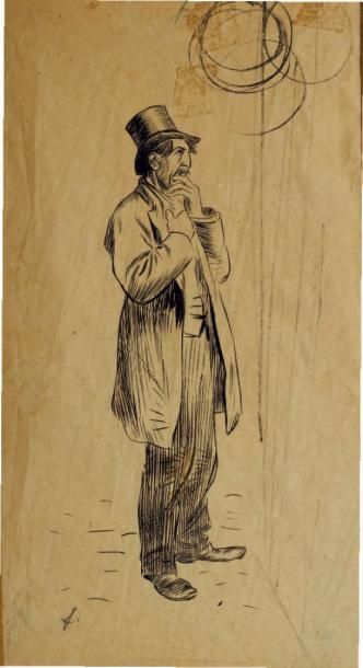 Attribué à Jean Louis FORAIN (1852-1931) L'homme à la redingote Dessin à l'encre...