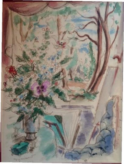 André DIGNIMONT (1891-1965) Bouquet de fleurs Aquarelle sur papier signée en bas...