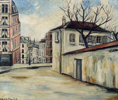 Elisée MACLET (1881-1962) Rue de Montmartre Huile sur toile, signée en bas à gauche....
